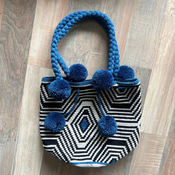 Handbags - Blue and Black Geometric Tote Bag